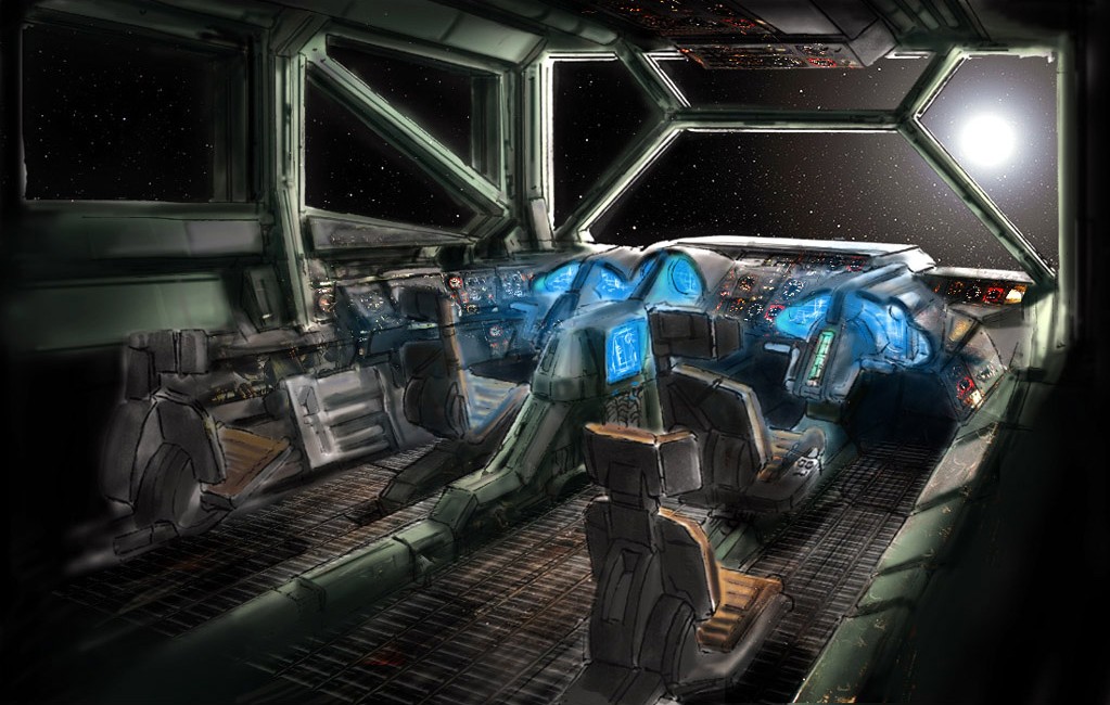 Early Concept Art For The Cockpit Of The Ebon Hawk Kotor