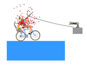 Happy Wheels harpoon gun with rope in action